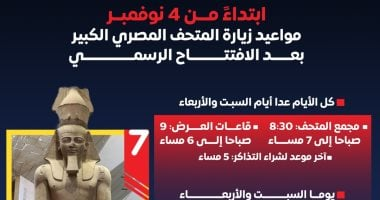 4 نوفمبر: مواعيد زيارة المتحف المصري الكبير بعد الافتتاح الرسمي