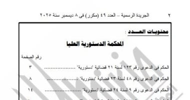 الجريدة الرسمية تنشر أحكام المحكمة الدستورية بجلسة 6 ديسمبر