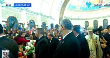 حضور قداس الميلاد بالعاصمة الجديدة للرئيس السيسي: بنحبك يا ريس