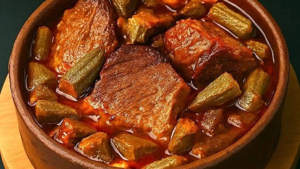 طاجن بامية باللحمة خطوة بخطوة